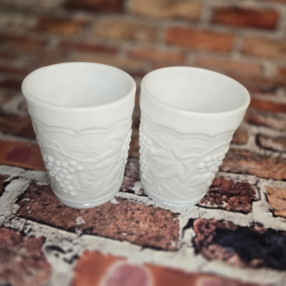 Milk Glass Tumblers Set Of Two Grape Design - Picture 2 of 7